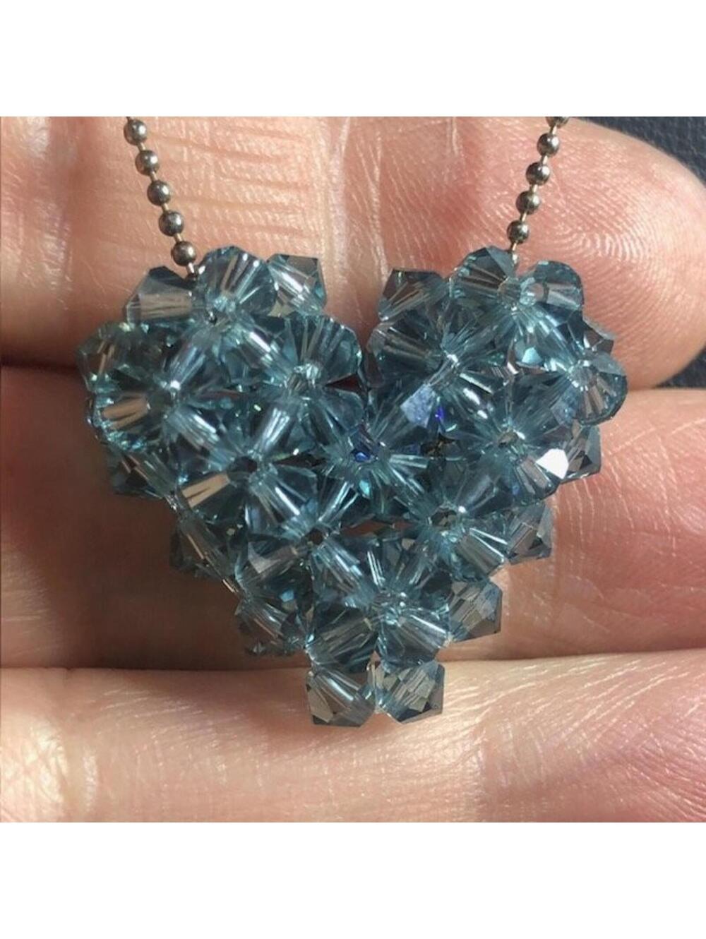 B1836 Sterling Silver Blue Crystal Heart Pendant Necklace Ball chain 17" 7g - Picture 2 of 3